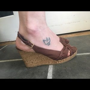 Brown Wedge Heals Open toe adjustable straps